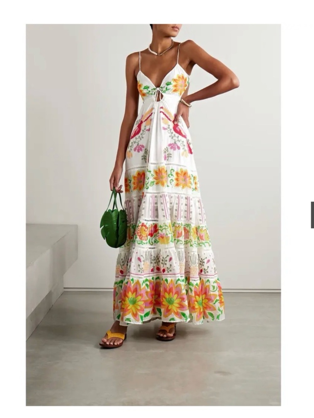 FARM Rio Artisanal Embroidered Maxi Dress - Beaded Tassels - Size S